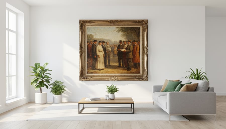 Vintage framed oil painting as part of a cozy gallery wall